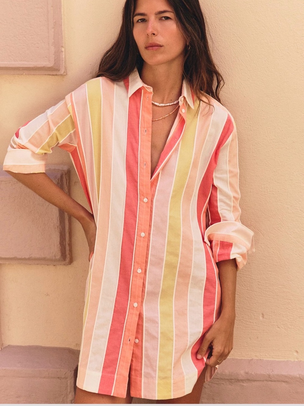 Sezane Malima Dress Red, Yellow And Ecru Stripes - Size 8